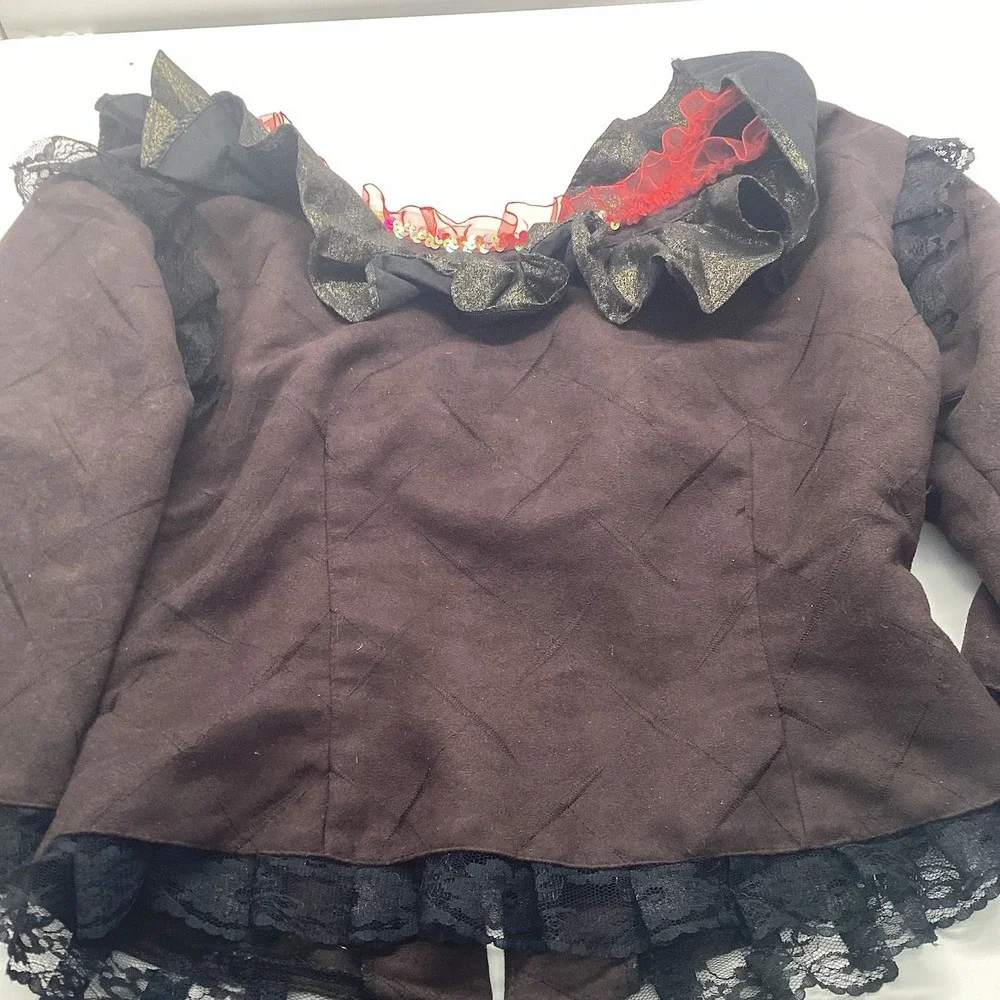 Brown Suede Sz 8 Skirt + Top Day of The Day Costume Mask Hair Clips Halloween - Picture 13 of 14